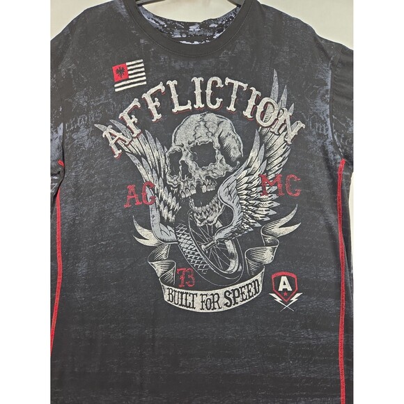 Affliction T-Shirt Built For Speed Black Skull Wings Men's size 3XL Distressed - Picture 2 of 10